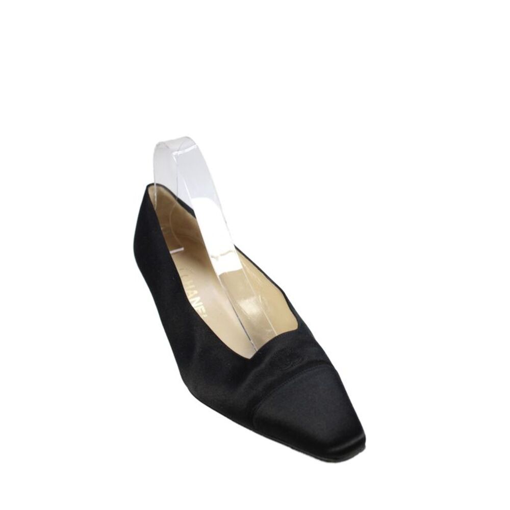 Chanel Womens Satin Logo Cap Toe Slide On Pumps Black Size 42 12